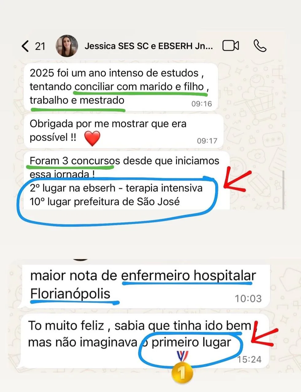 Depoimento Jessica — aprovações SES SC e EBSERH